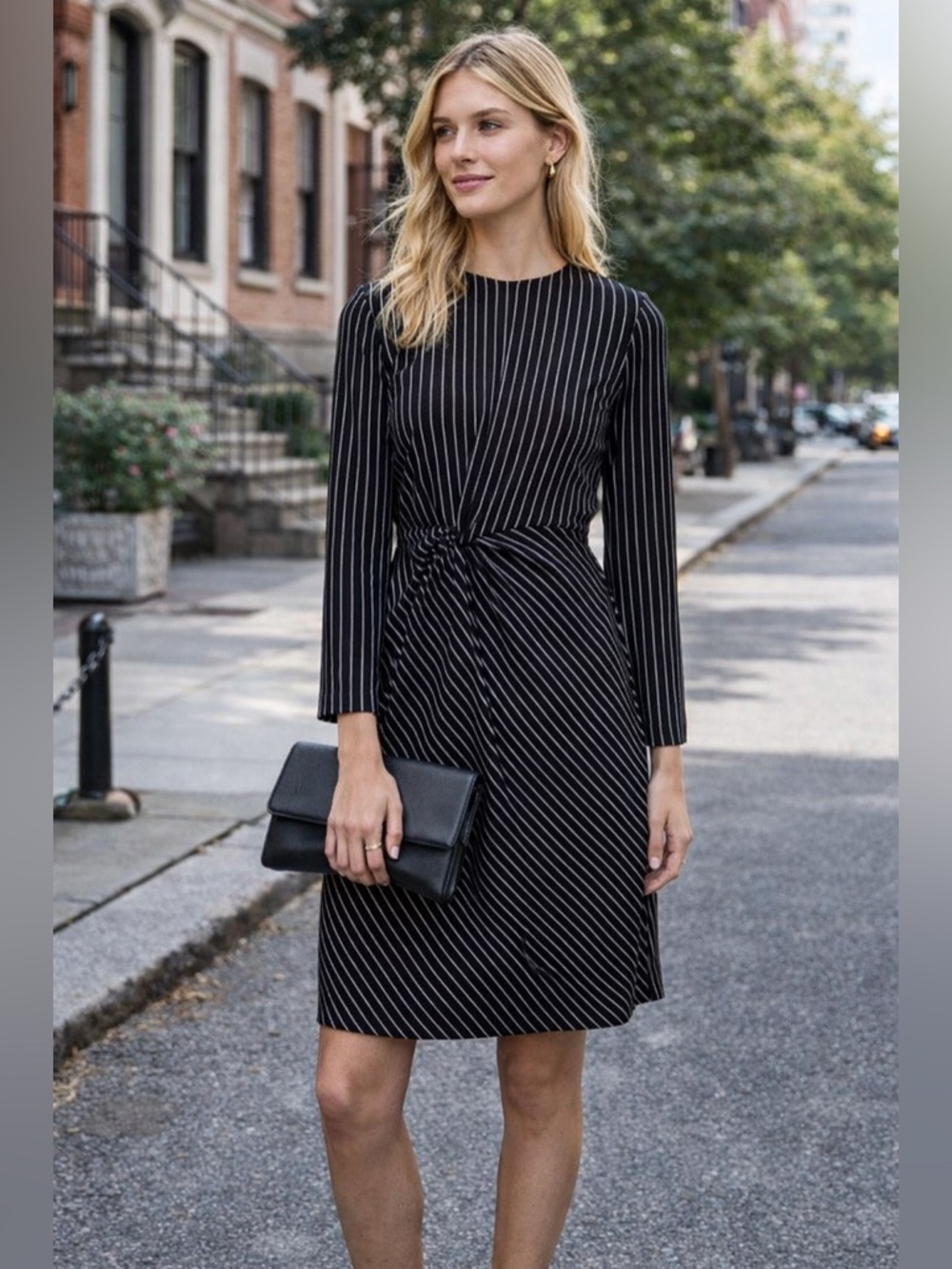 Anthropologie Current Air Black and White Striped Long Sleeve Dress NWT Medium